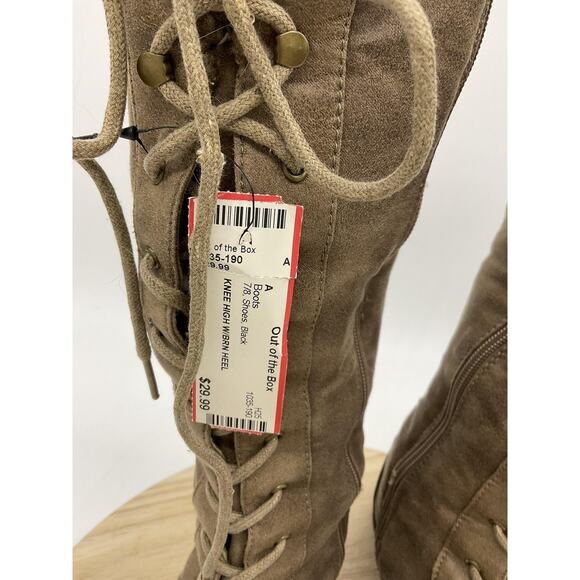 Qupid Boots Womens Size 8 Brown Knee High Lace Up Faux Suede Fleece Lined Zip - Picture 3 of 16